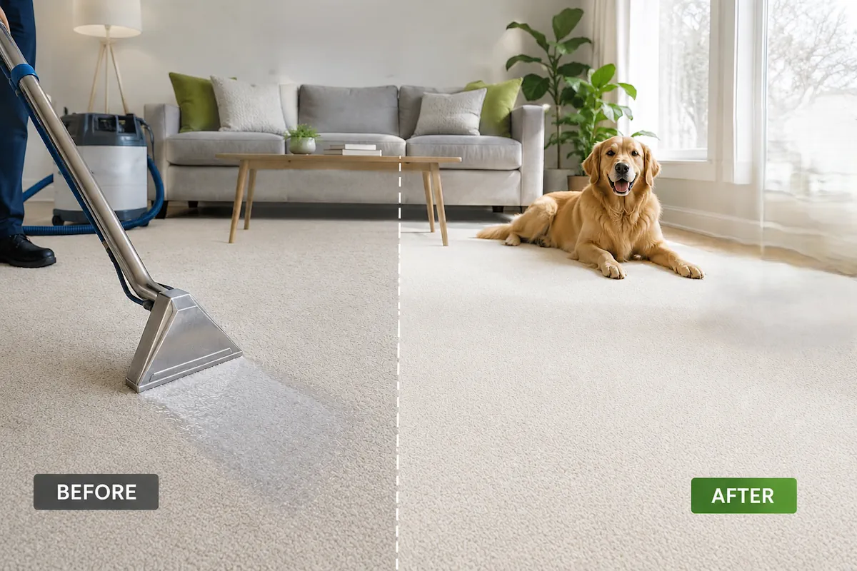 How to Remove Pet Hair from Carpet (and the Smell) 2 How to Remove Pet Hair from Carpet Before After