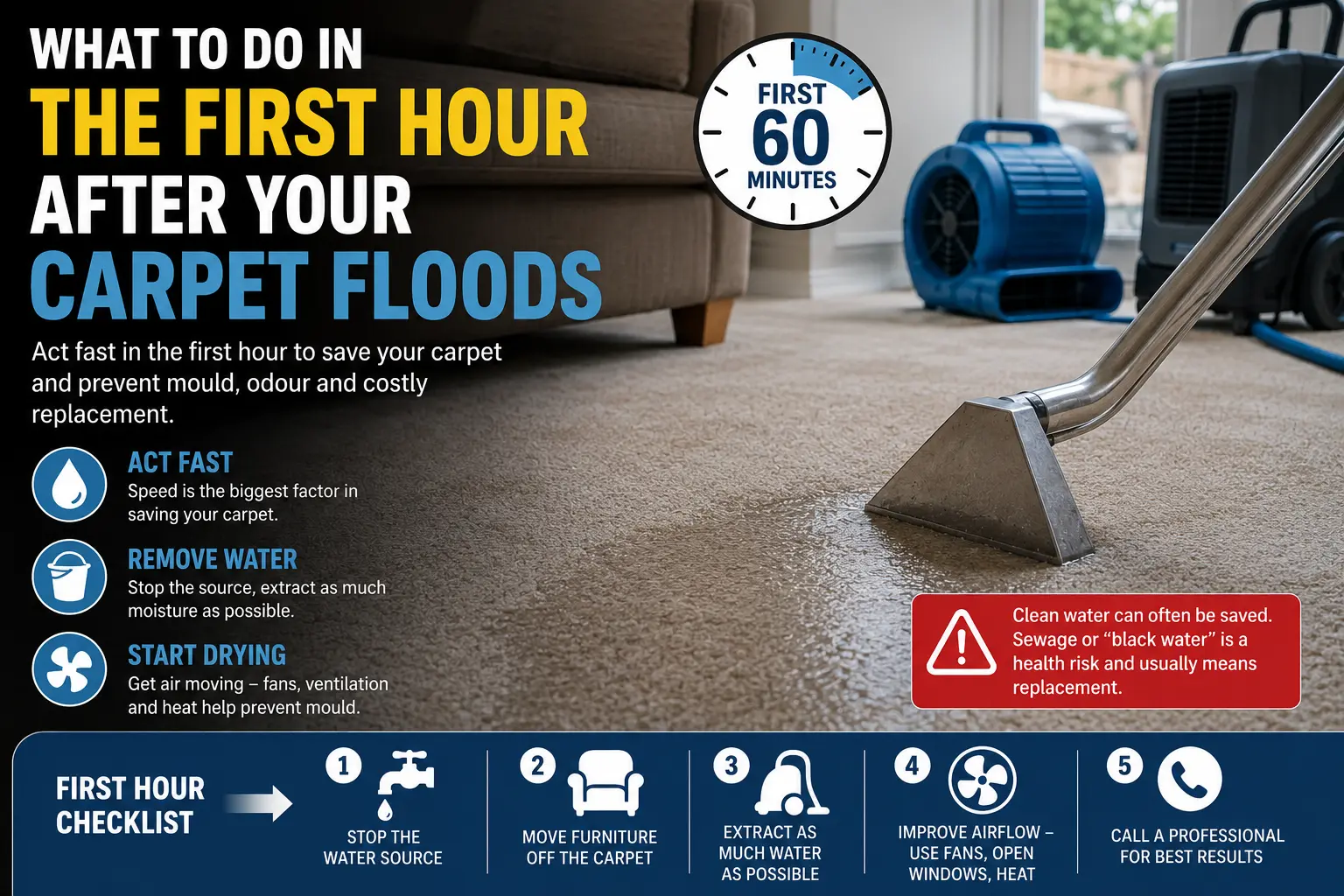What to Do in the First Hour After Your Carpet Floods 1 What to Do in the First Hour After Your Carpet Floods